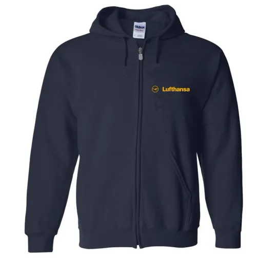 Lufthansa German Airline Travel Navy Blue Full Zip Hoodie