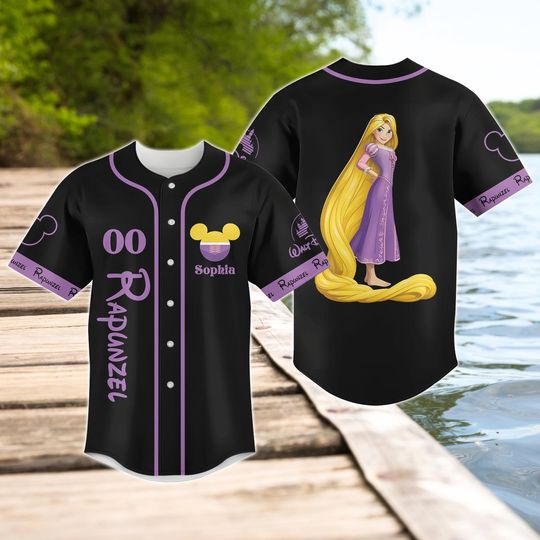 Discover Personalized Rapunzel Princess Baseball Jersey, Tangled Shirt, Disney Princess Jersey Shirt, Disneyland Trip Matching Jersey