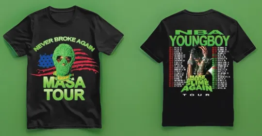 Discover NBA Youngboy Never Broke MASA  Tour T Shirt Merch New S-5XL