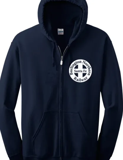 BNSF Retro Logo Zip Hoodie Burlington Railway Santa Fe Train Hoodie