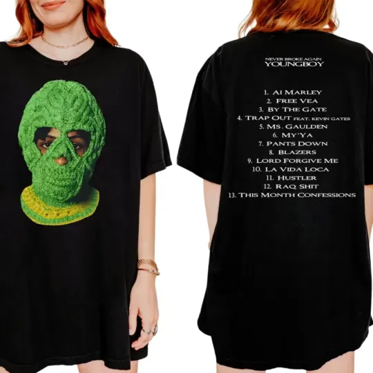 Discover YoungBoy Tour Set List Green Mask Graphic Tee 2025 T-Shirt