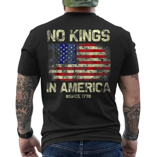 Discover No Kings In America Since 1776 Vintage American Flag Patriotic On Back T-shirt