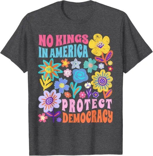 Discover No King In American Democracy  Retro Floral 70s Shirt Women 2025 T-Shirt