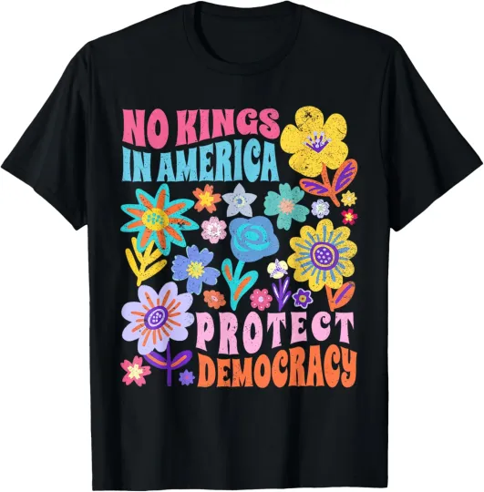 Discover Retro Floral 70s Shirt Women No King In American Democracy 2025 T-Shirt