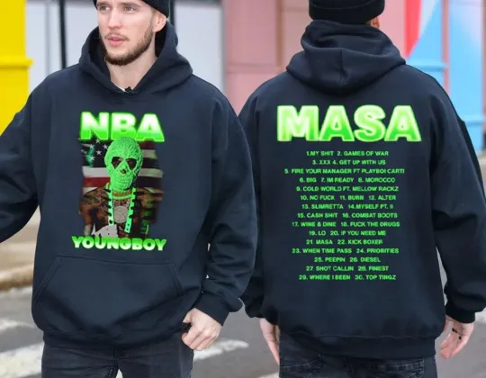 Discover Vintage NBA Youngboy Shirt, Masa Tour 2025 Two Sided Hoodie