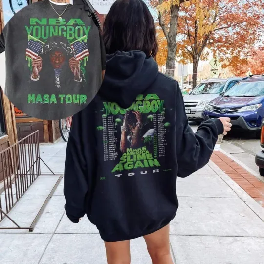 Discover Youngboy NBA Make America Slime Again Tour 2025 Double Sided Hoodie