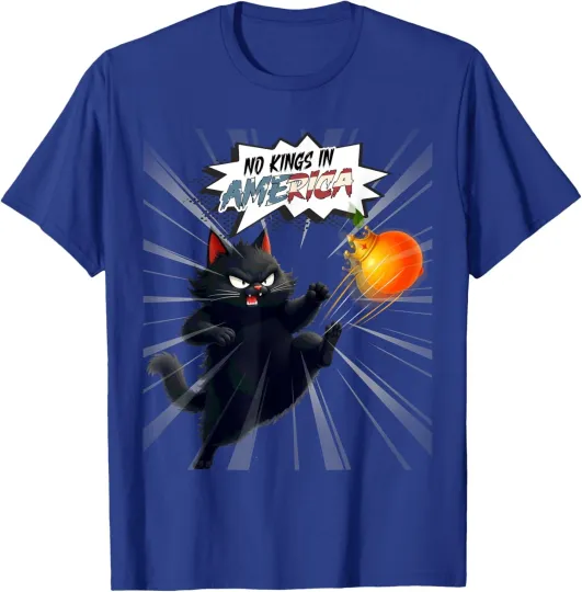 Discover No Kings in America Freedom American Flag Funny Cat Unisex T-Shirt