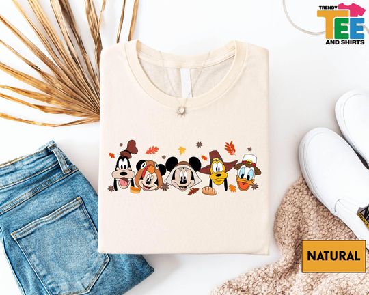 Discover Disney Mickey And Friends Thanksgiving T-Shirt, Goofy Chip Mickey Pluto Donald Autumn Fall Vibes Tee, Happy Thanksgiving Disney Sweatshirt