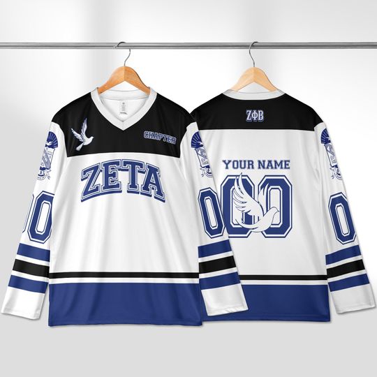 Custom Zeta Phi Beta Hockey Jersey, Personalized ZPB Chapter Spirit Wear, Add Name & Number, Sorority Gift
