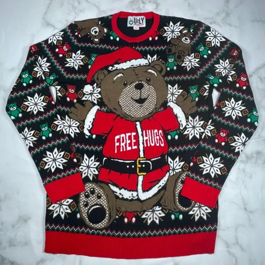 Discover Ugly Christmas Party Unisex Free Hugs Santa Teddy Bear Sweater US Size XL