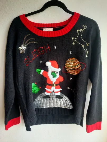 Discover Santa SLAY (Sleigh) Ugly Christmas Sweater, Funny Holiday Knit Sweater, Dabbing