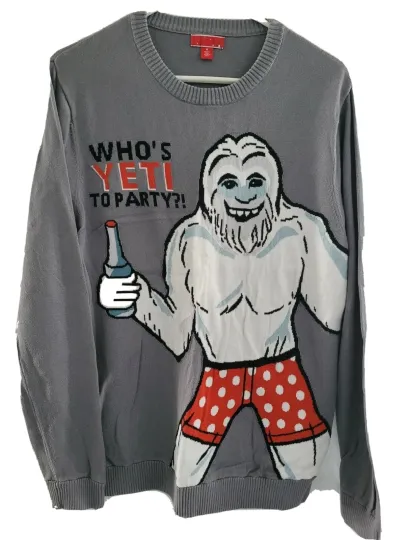 Discover Ugly Christmas Sweater Who’s Yeti To Party Gray Long Sleeve Men's Medium
