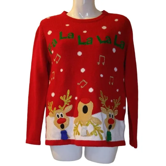 Discover Ugly Christmas Sweater FA LA LA LA Singing Reindeer Holiday Time Red Small
