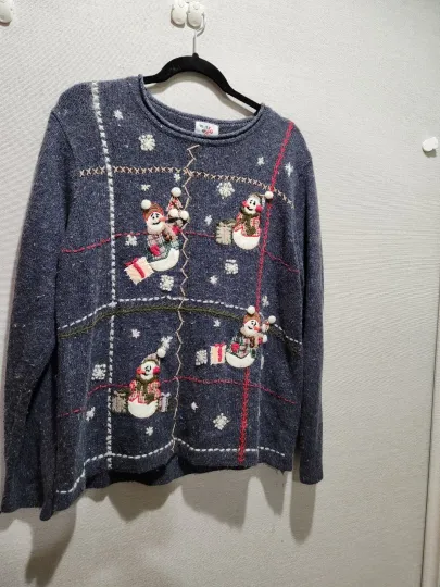 Discover Vtg Ugly Women's Christmas Pullover Sweater Blue Snowmen Angora Holiday Sz Med