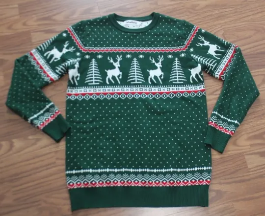 Discover Abollria Ugly Christmas sweater size M Reindeer Snowflakes Pullover soft Nordic