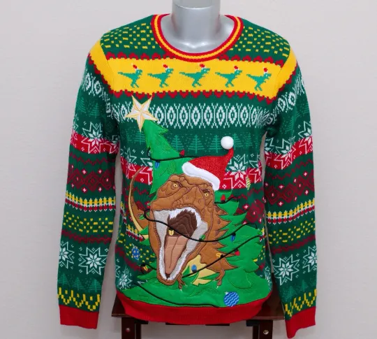 Discover Men's Holiday Time Brand T-REX Ugly Christmas Sweater Size Large