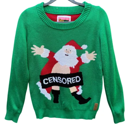 Discover Tipsy Elves Womens Medium Ugly Christmas Lewd Censored Santa Knit Sweater