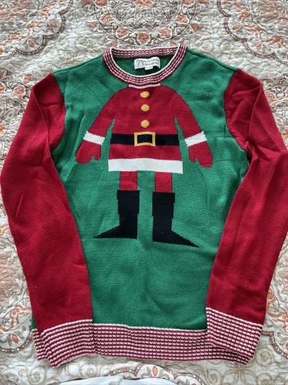 Discover UGLY CHRISTMAS SWEATER Santa Claus LARGE GREEN RED Used Once