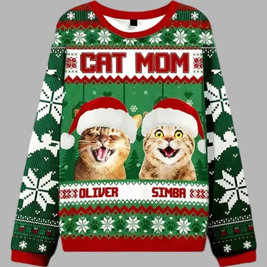 Discover Cat Mom Ugly Christmas Sweater 2025 Men Women S-5XL