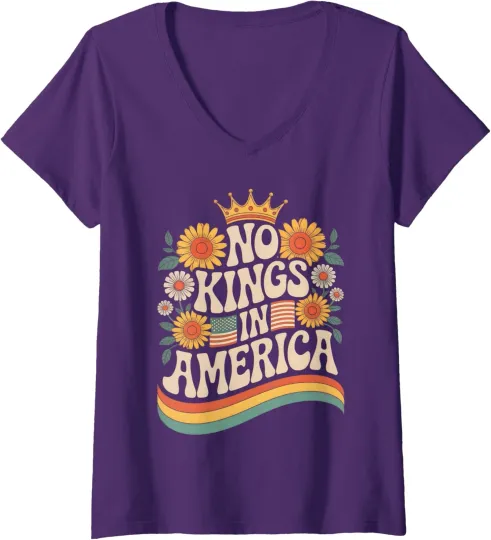 Discover No King In American Retro Floral 70s Democracy Ladies' Tshirt