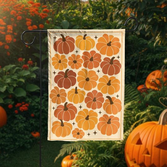 Discover Retro Pumpkin Garden Flag  Fall Outdoor Yard Decor  Orange Yellow Pumpkin Pattern Flag  Autumn Harvest Thanksgiving Sign
