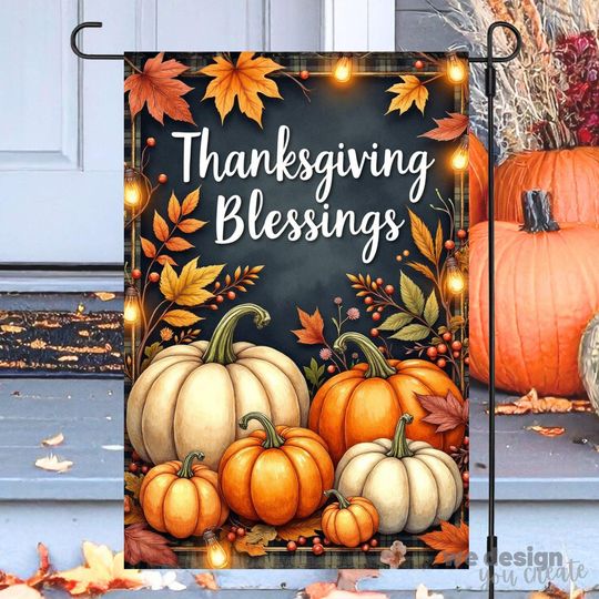 Discover Thanksgiving Garden Flag PNG, Thanksgiving Blessings Sublimation Design, Autumn Decor 12x18 Flag PNG, Pumpkin Garden Art, Fall Outdoor Decor