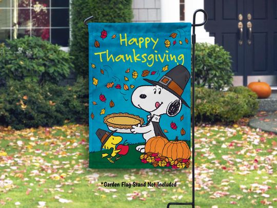 Discover PEANUTS Happy Thanksgiving Snoopy Garden Flag, Peanuts Fall House Flag, Outdoor Fall Decor, Autumn Yard Decor, Snoopy Gift - PR