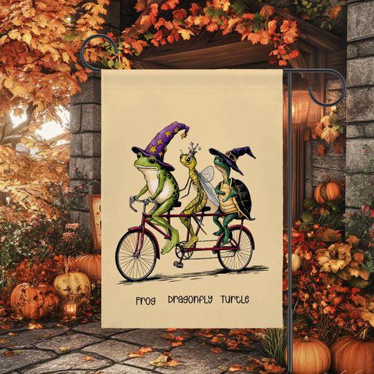 Frog Dragonfly Turtle Anti Trump Halloween Garden Flag, FDT Protest Resistance Fall Autumn, Flag Banner, Garden Decor, Outdoor Sign