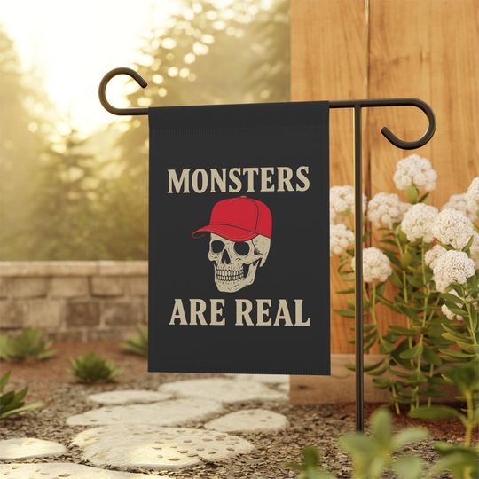 Anti Trump Monsters are Real Halloween Garden Flag | Skull Red Hat Anti MAGA Political Yard Sign, Liberal Outdoor Autumn Fall Flag Banner