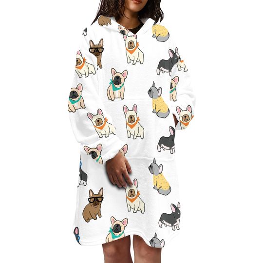 Cartoon French Bulldog Puppies Design Blanket Hoodie Cartoon French Bulldog Puppies Design Blanket Hoodie