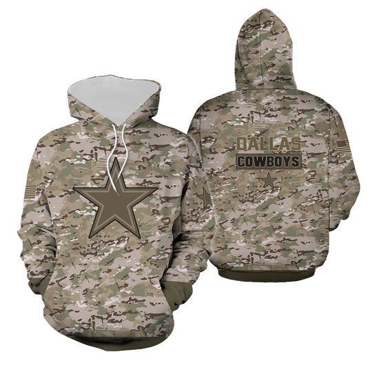 Dallas Cowboys Football Camouflage Veteran Lightweight Polyester 3D Print Hoodie