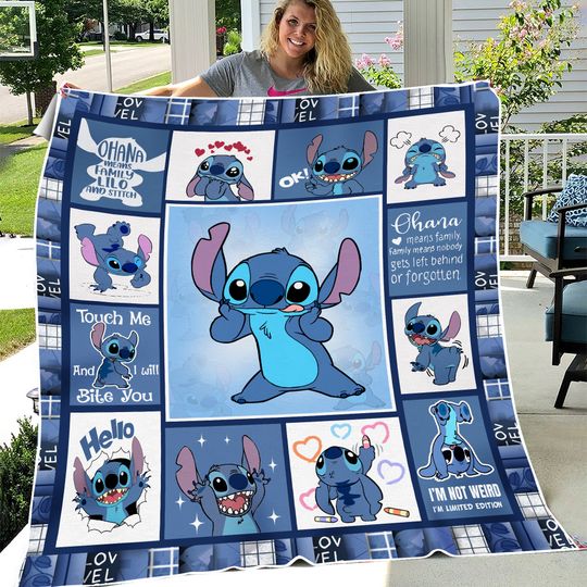 Lilo n Stitch Blanket, Ohana Means Family Blanket , Stitch Lovers Fleece Blanket