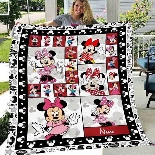 Personalized Minnie Mouse Blanket, Custom Name Disney Minnie Blanket