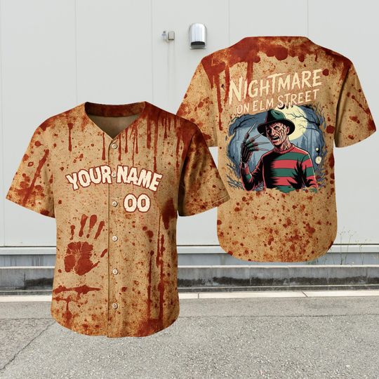 Personalized Freddy Krueger Baseball Jersey, Horror Team Jersey Shirt, Scary Halloween Jersey For Horror Fans, Freddy Fan Jersey