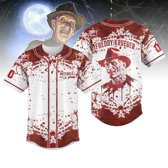 Personalized Freddy Krueger Baseball Jersey, Nightmare On Elm Street Jersey, Spooky Slasher Jersey Men, Scary Movie Fan Gift