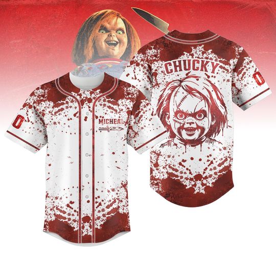 Personalized Chucky Baseball Jersey, Childs Play Jersey For Fan, Spooky Slasher Jersey For Men, Scary Movie Fan Gift