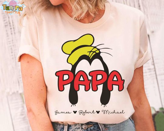 Discover Goofy Papa Personalized Tee, Crop Top, Disneyland Family Vacation, Custom Name Dad and Son Matching Shirt, Disney Father's Day Gift
