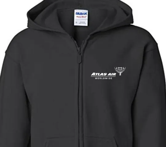 Discover Atlas Air Worldwide Logo Full Zip Hoodie US Airline Employee Hooded Sweatshirt
