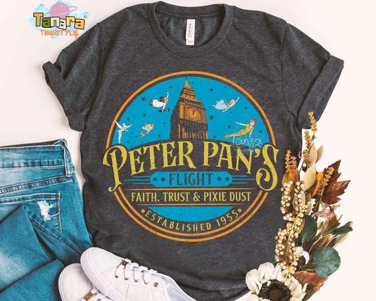 Discover Peter Pan's Flight Ride T-Shirt, Crop Top, Disney Tinker Bell Faith Trust Pixie Dust Tee, Fantasyland Magic Kingdom Family Vacation Trip