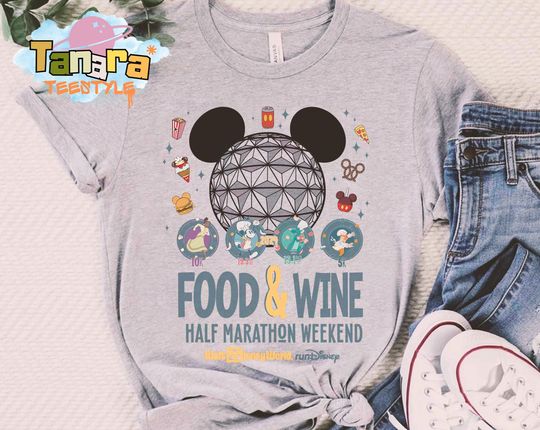 Discover Retro 90s runDisney Wine & Dine Half Marathon Tee, Crop Top, Disney Epcot Runner Shirt, Mickey Minnie Princess Tiana Design, Race Weekend
