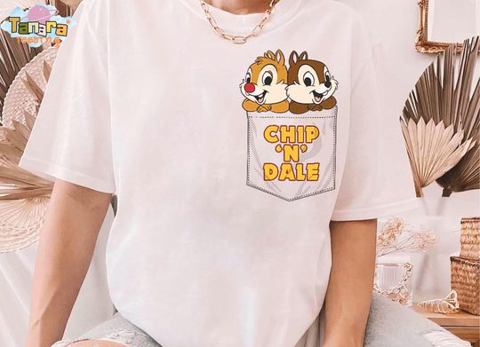 Discover Disney Chip 'N Dale T-Shirt, Crop Top, Double Trouble Faux Pocket Design, Perfect for Disneyland WDW Magic Kingdom Family Vacation Holiday