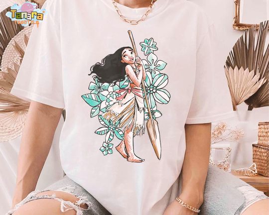 Discover Disney Moana Flower Collage Sketch Tee, Crop Top, Family Vacation Holiday Gift, WDW Magic Kingdom Disneyland Shirt, Tamatoa Maui Hei Hei
