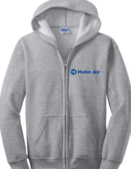 Discover Hahn Air Blue Logo Full Zip Hoodie German Airline Düsseldorf Hooded Sweatshirt