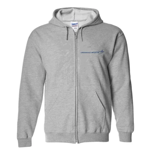 Discover Lockheed Martin US Aerospace Aviation Full Zip Gray Hoodie Hooded Sweatshirt