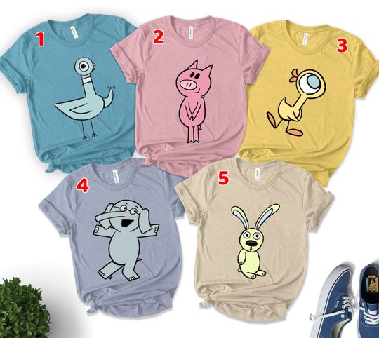 Discover Retro Book Characters Elephant Piggie Pigeon Teacher T-Shirt, Piggie Tshirt