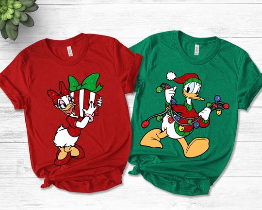 Discover Donald and Daisy Duck Christmas Lights Couple Matching Shirt