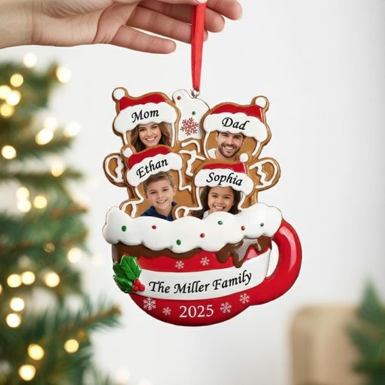 Discover Personalized Gingerbread Family Christmas Acrylic Ornament, Gingerbread Ornament, Custom Name and Face Photo Ornament, Custom Christmas Gift