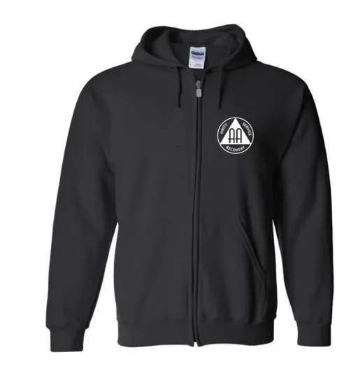 Discover Alcoholics Anonymous AA Logo Black Full Zip Hoodie Hooded