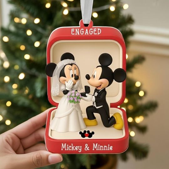 Discover Custom Mickey and Minniee Engaged Acrylic Ornament, Disney Couple Ornament, Disneyland Ornament, Just Engaged Ornament, Christmas Ornament