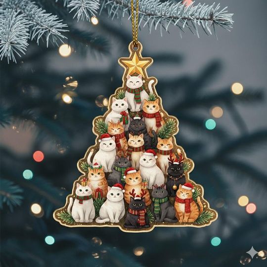 Discover Cat Christmas Tree Acrylic Ornament, Cute Cat Lover Tree Decoration, Cat Ornament, Cat Lover Gift, Christmas Ornament, Holiday Cat Ornament